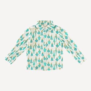 NWT 4T Kate Quinn Long Sleeve Shoulder Tab Shirt Aqua Vintage Ornaments Bamboo